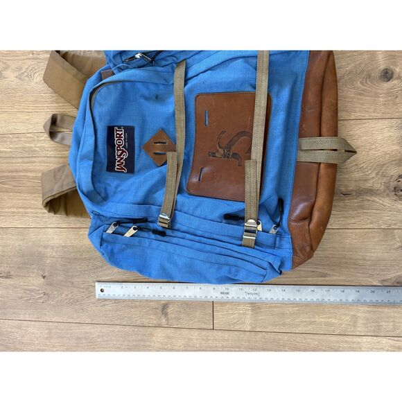 JANSPORT Vintage 80s Leather Bottom Hiking Backpack Daypack Outdoors USA Blue - Picture 12 of 12